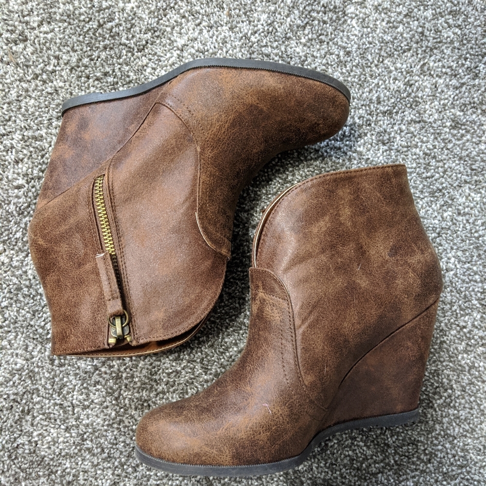 Brown Wedge Ankle Bootie